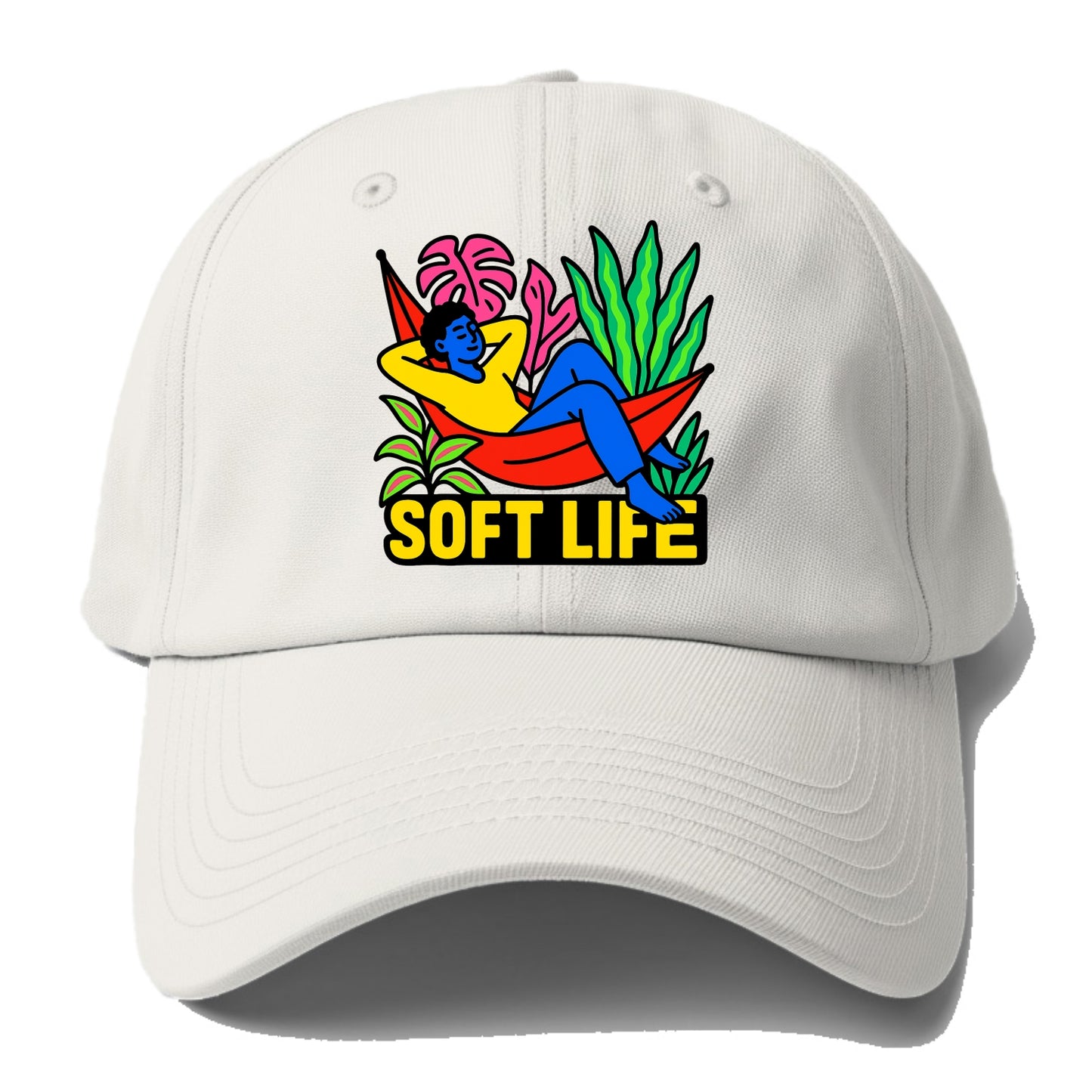 Person relaxing in hammock with plants - "soft life" aesthetic, peaceful living goals - Baseball Cap - Off White