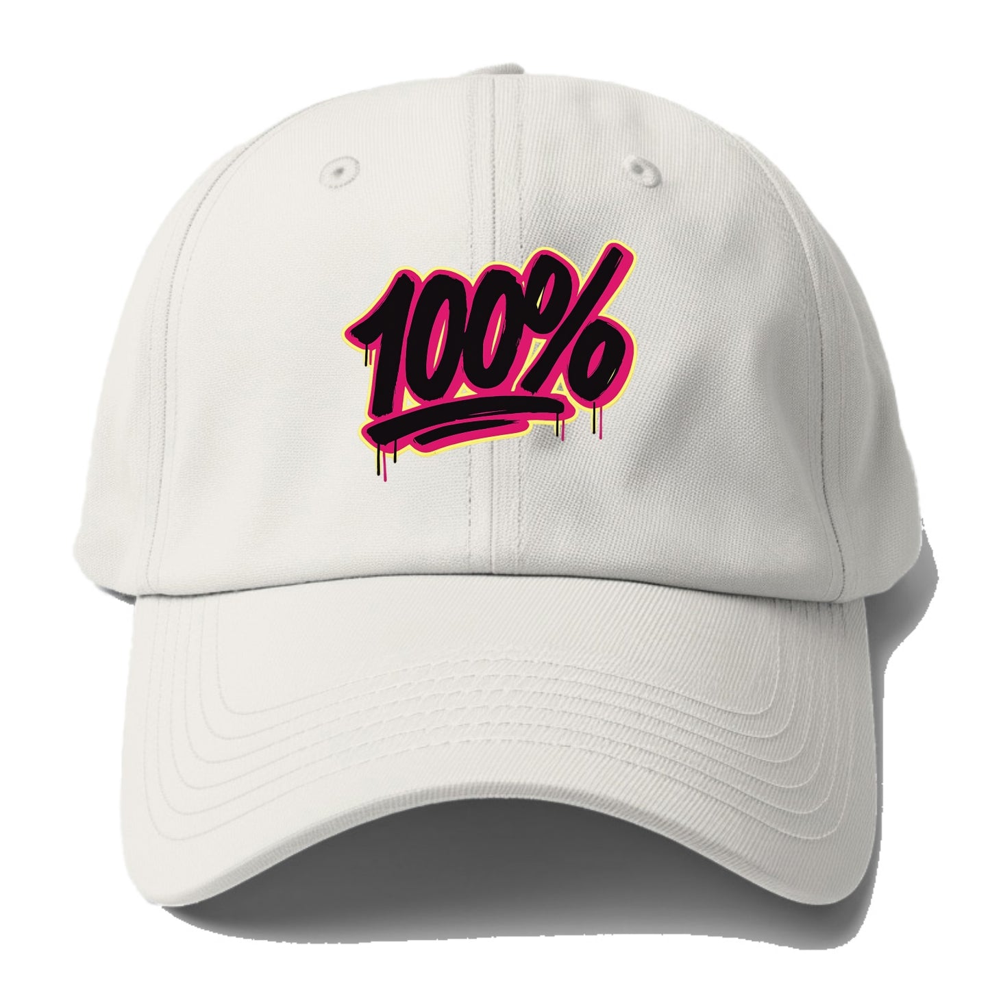 Bold typography design - "100%" - all in, fully committed - Baseball Cap For Big Heads - Off White