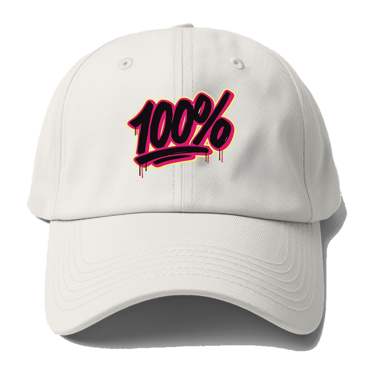 Bold typography design - "100%" - all in, fully committed - Baseball Cap For Big Heads - Off White