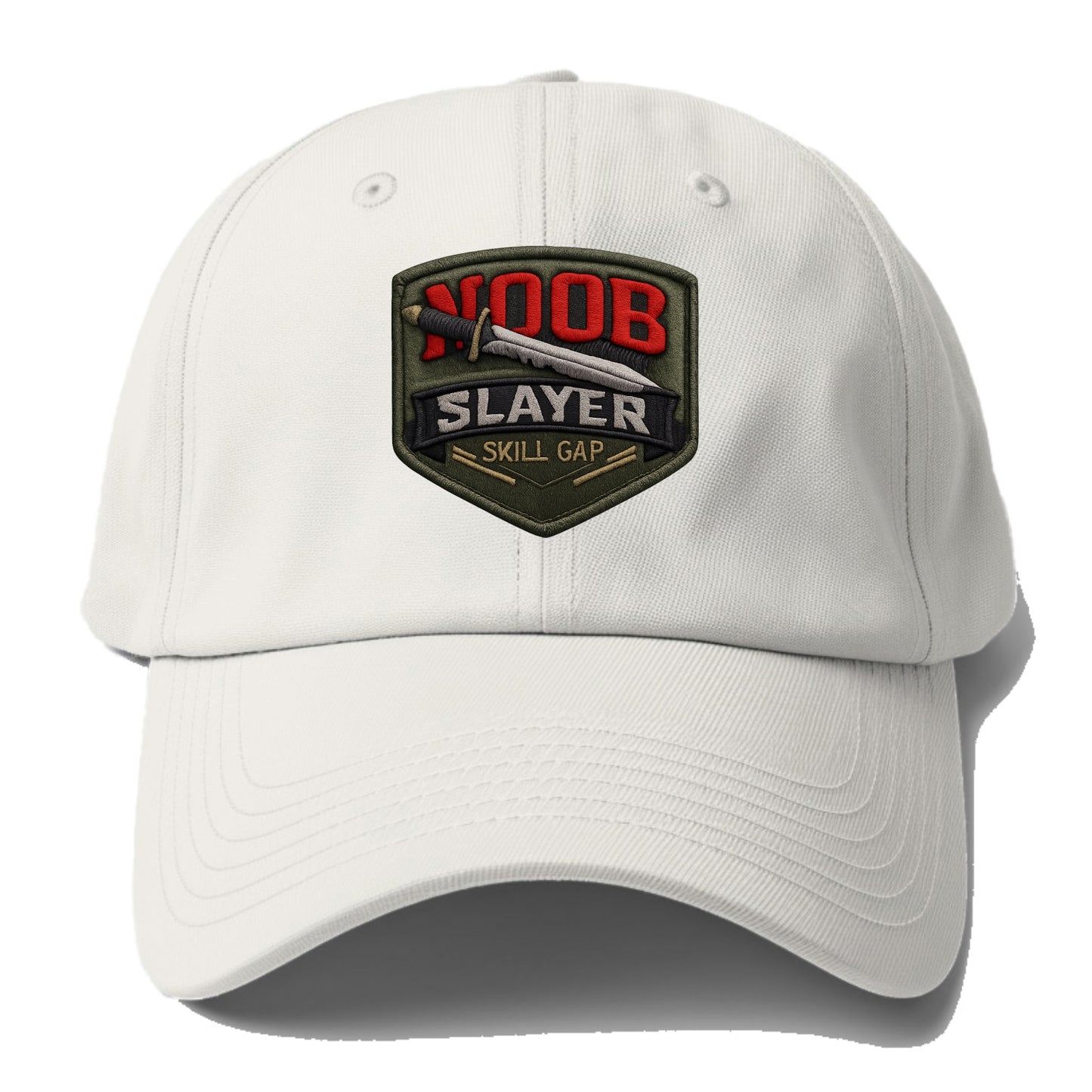 NOOB SLAYER - sword through noob text in red and silver , skill gap - Baseball Cap For Big Heads - Off White