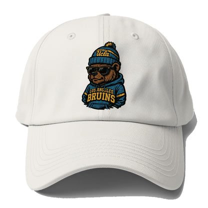 Los Angeles Bruin wearing UCLA beanie with script patch - Baseball Cap For Big Heads - Off White