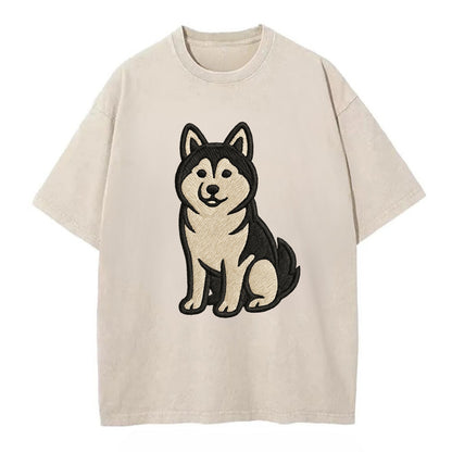 Pomsky - Pomeranian-Husky mix sitting po Vintage T-shirt - Off White