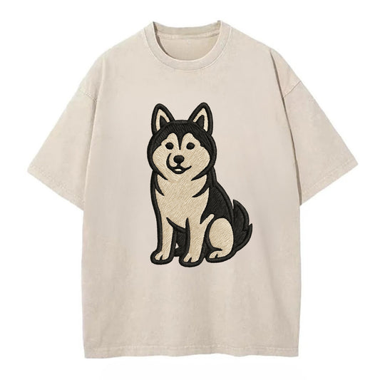 Pomsky - Pomeranian-Husky mix sitting po Vintage T-shirt - Off White