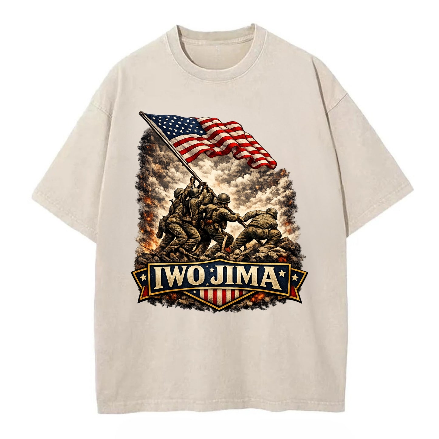 Iwo Jima Flag Raising - Vintage T-shirt - Off White