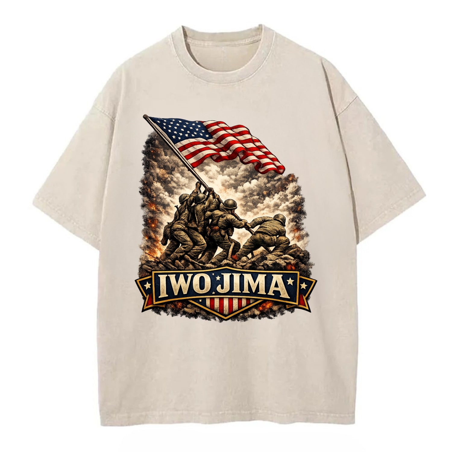 Iwo Jima Flag Raising - Vintage T-shirt - Off White