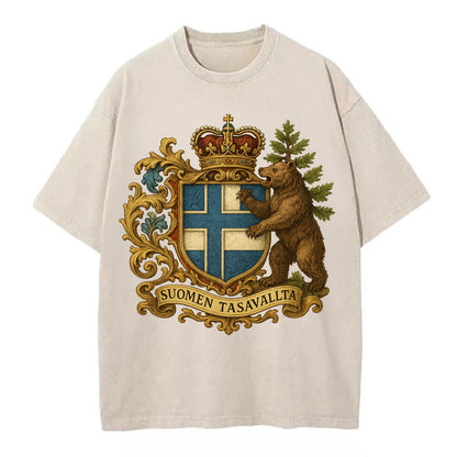 Finland Brown Bear Emblem  - Vintage T-shirt - Off White