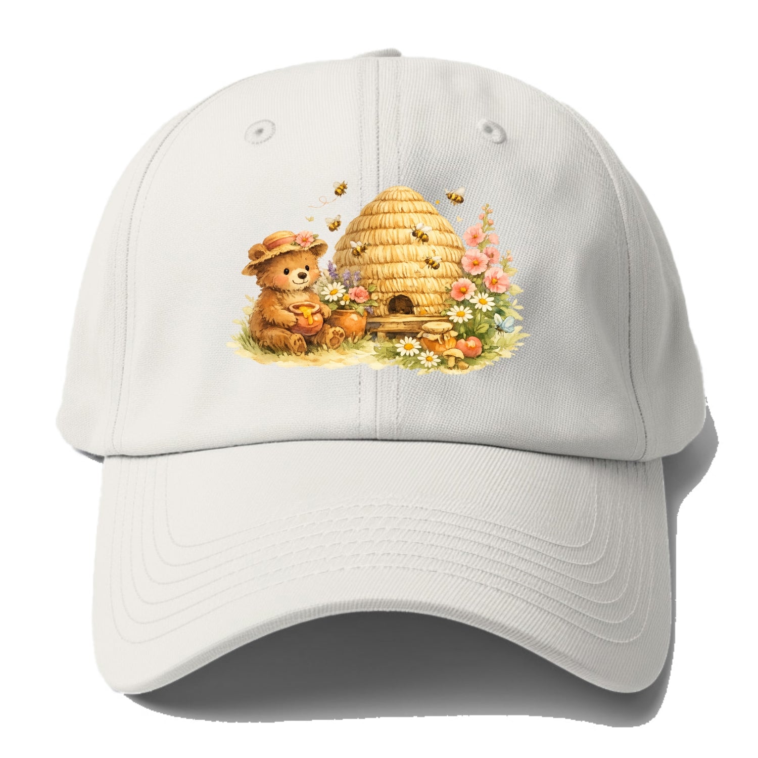 SKEP HIVE | Traditional straw beehive | Cottage garden setting | Buzzing activity | - Baseball Cap - Off White
