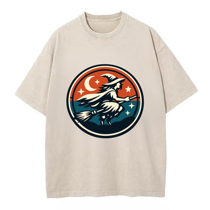 Mystic Night Witch Emblem - Vintage T-shirt - Off White