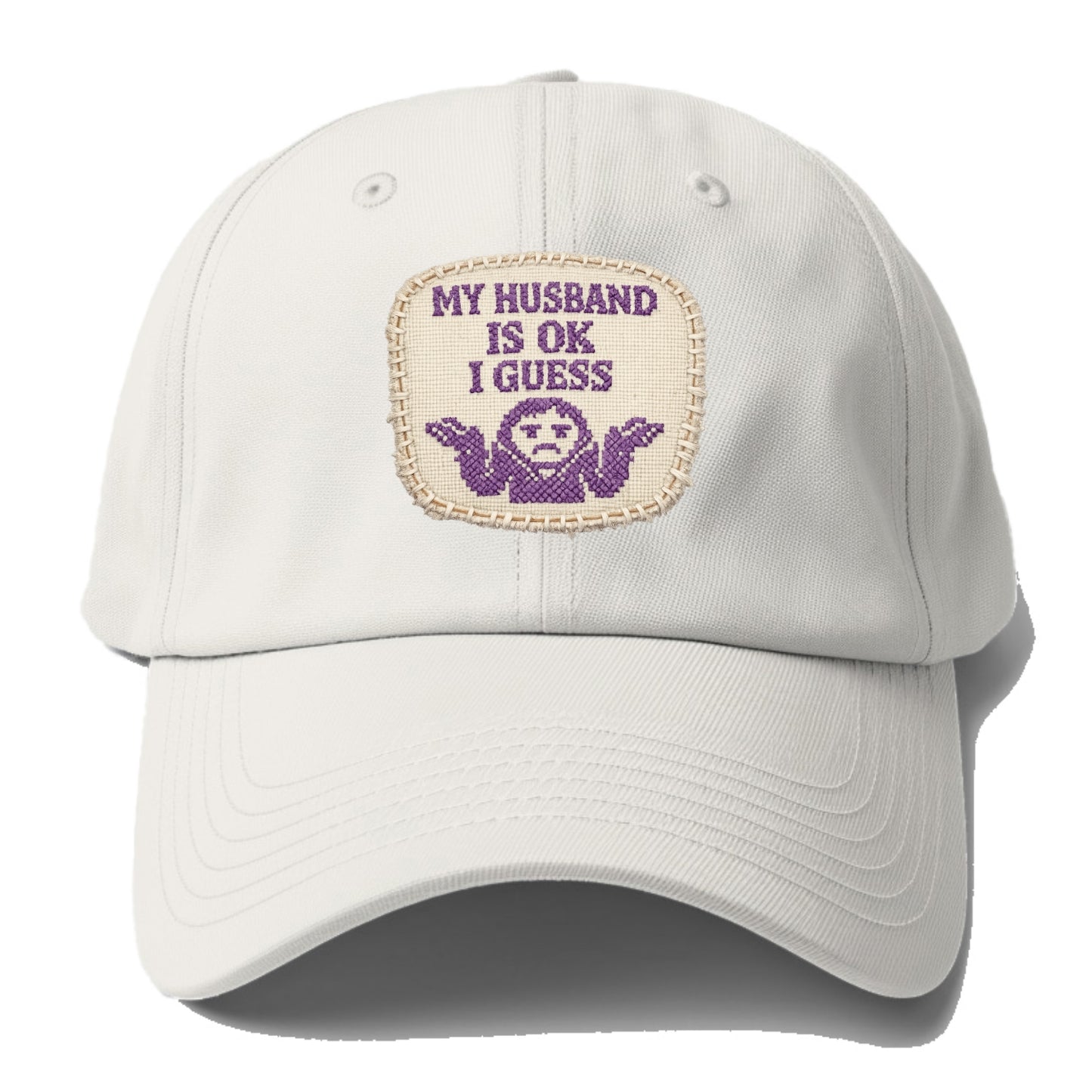 MY HUSBAND IS OK I GUESS - purple ok shrug - purple - mediocre husband - Baseball Cap For Big Heads - Off White