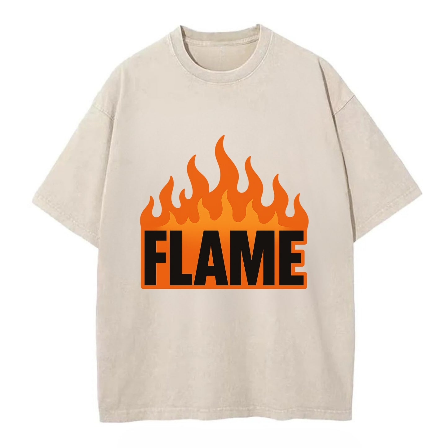 Bold typography design - "FLAME" - burning bright, passionate - Vintage T-shirt - Off White