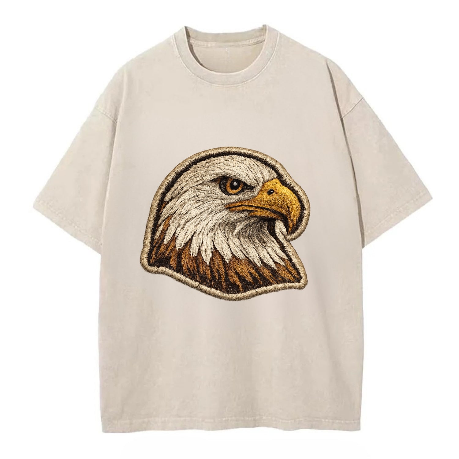 EAGLE HEAD PROFILE - majestic bald eagle in brown, white and gold , American pride - Vintage T-shirt - Off White
