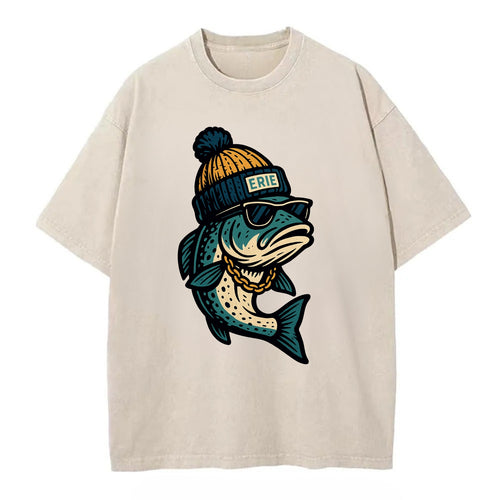 Erie Lake Trout wearing Erie beanie with - Vintage T-shirt