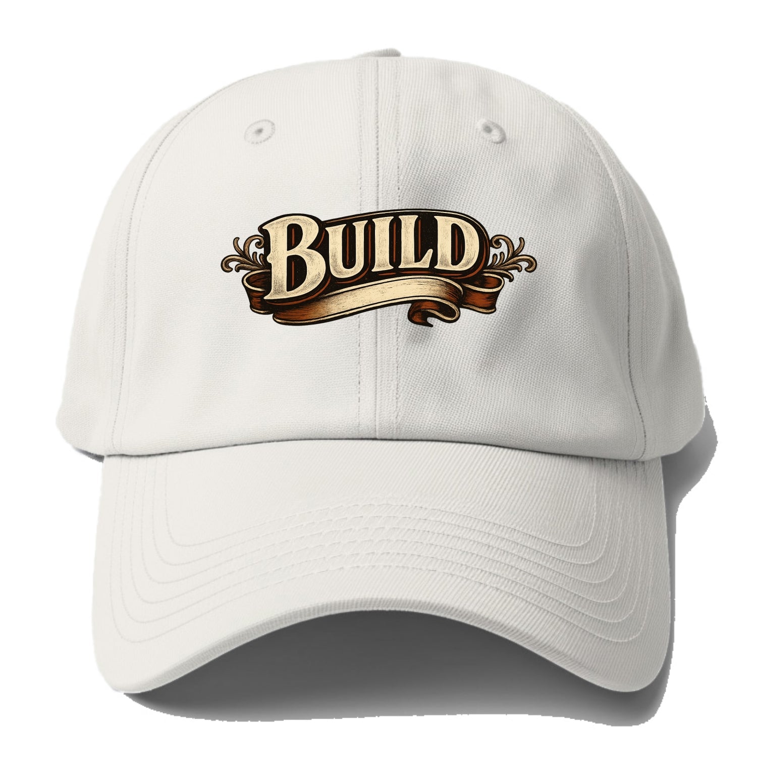 Bold typography design - "BUILD" - constructing, making real - Baseball Cap - Off White