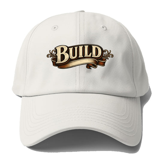 Bold typography design - "BUILD" - constructing, making real - Baseball Cap - Off White
