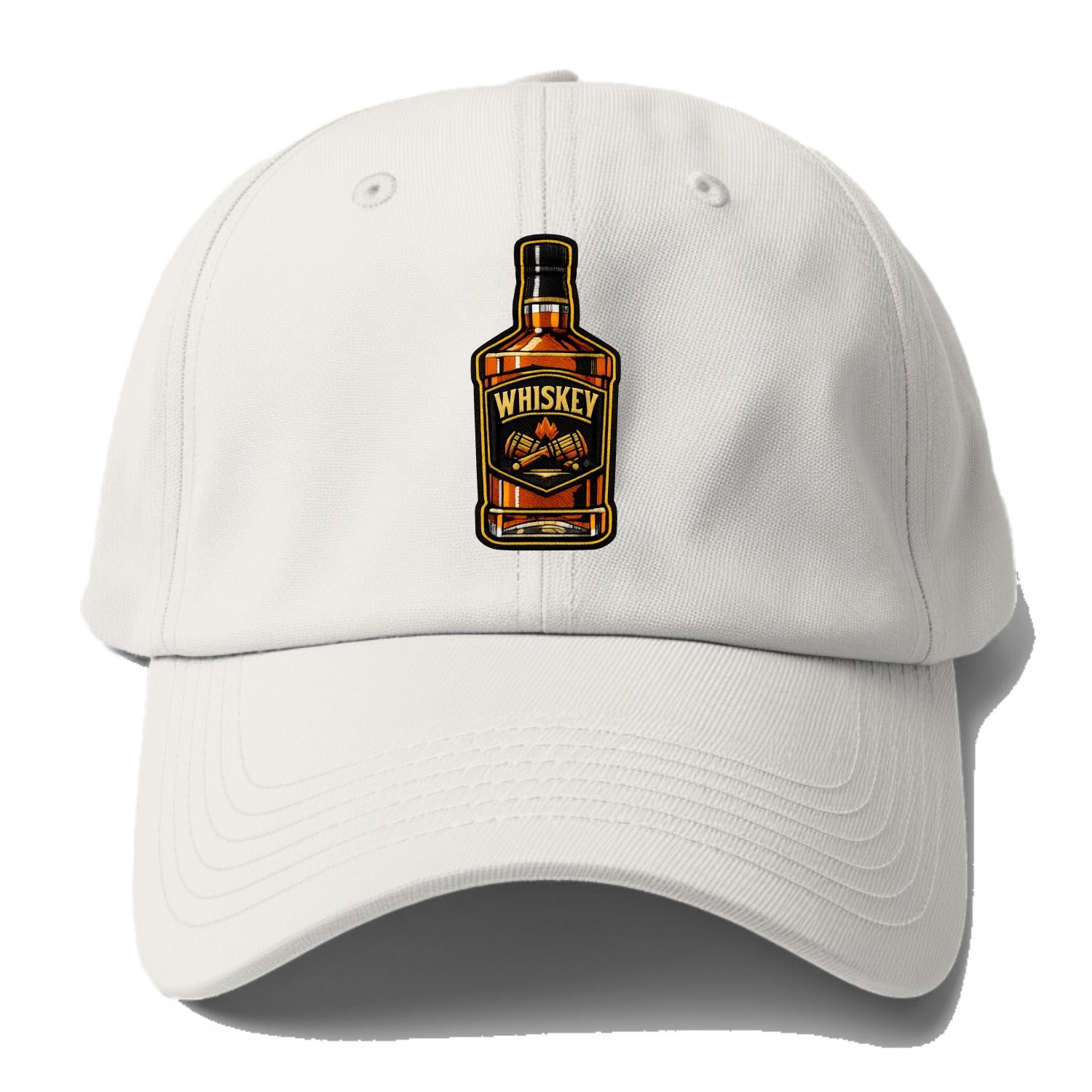 WHISKEY BOTTLE - bourbon bottle in amber and gold , spirits connoisseur - Baseball Cap - Off White