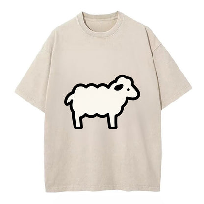 Sheep - White fluffy wool flat side profile - Vintage T-shirt - Off White