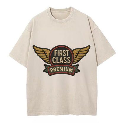 First Class Emblem  - Vintage T-shirt - Off White