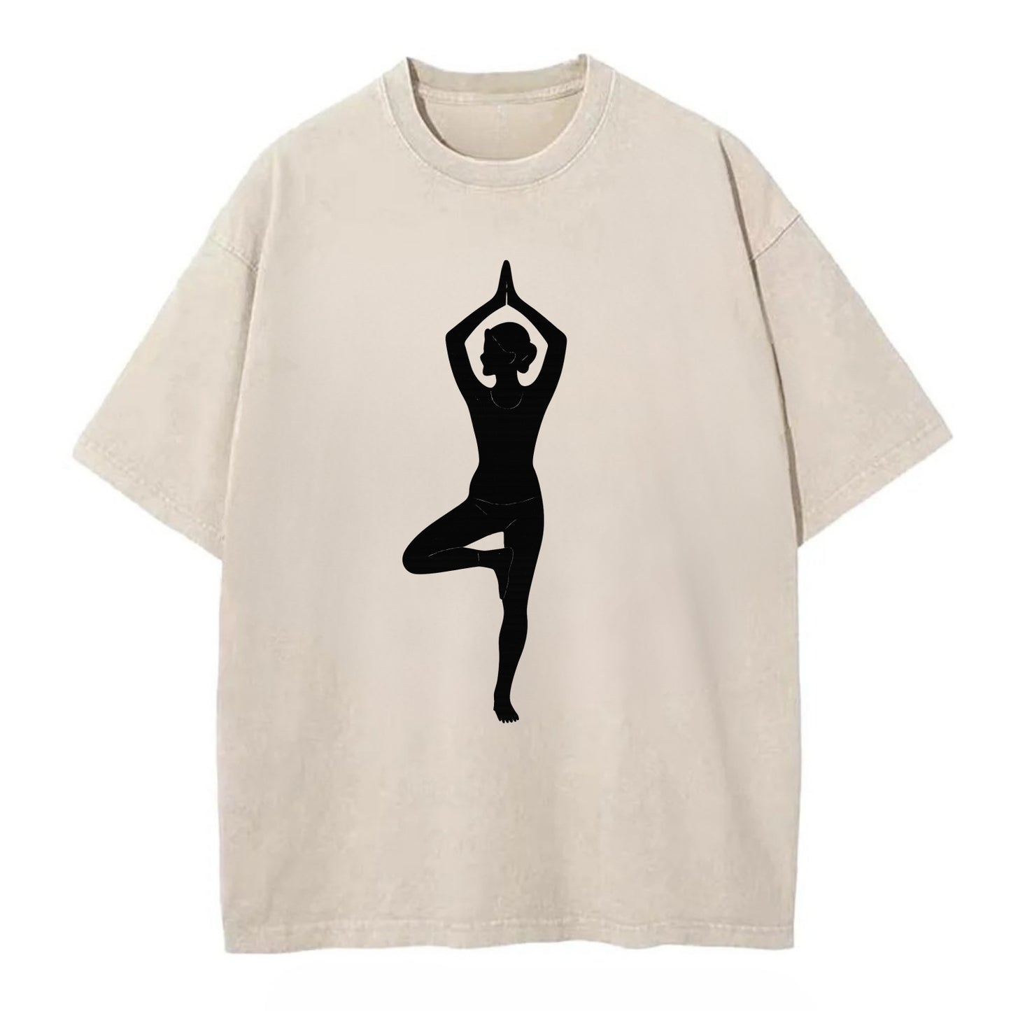 Yogi in tree pose silhouette - Vintage T-shirt - Off White
