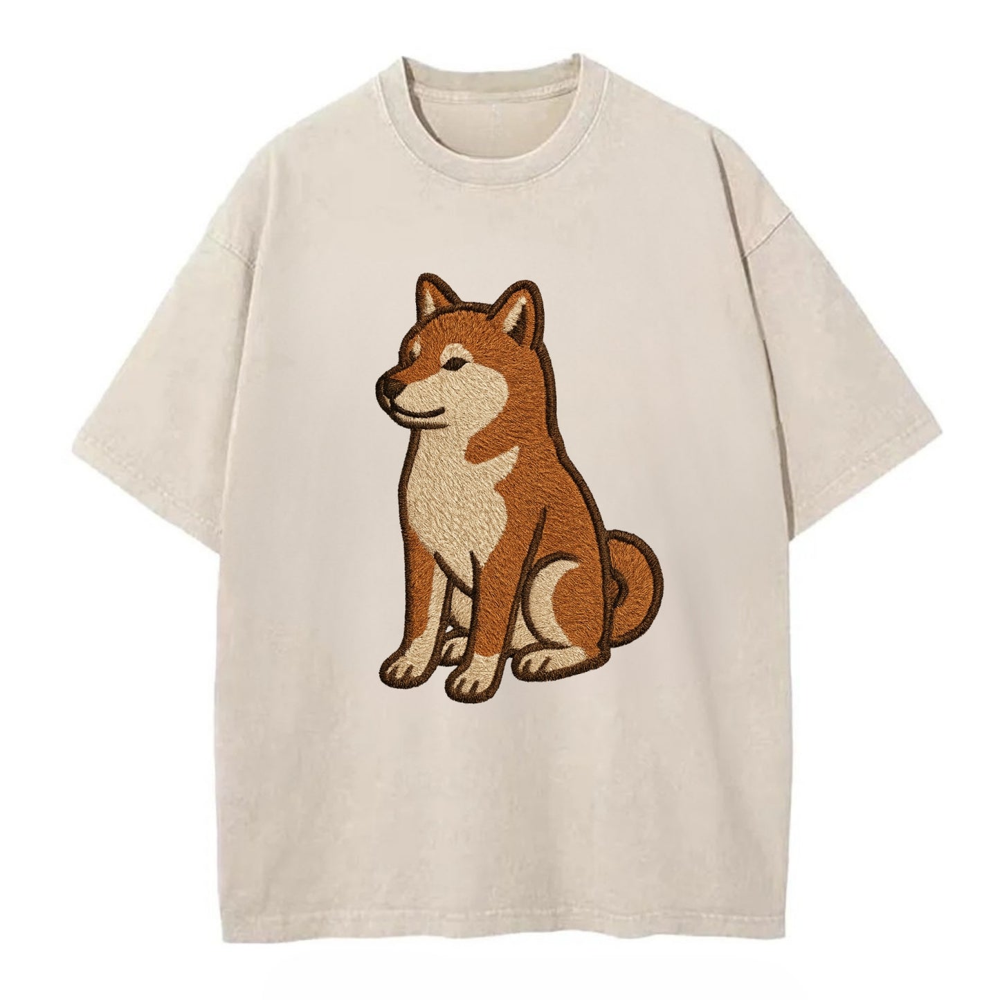 Shiba Inu - Red sesame embroidered sitti Vintage T-shirt - Off White