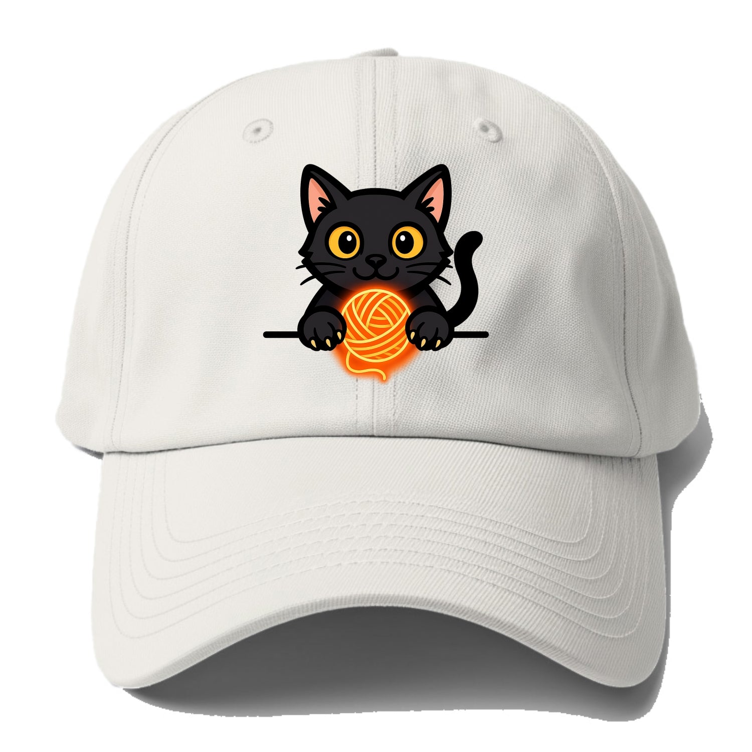 Midnight the black cat popping out of a gift box lid with ribbon - Baseball Cap For Big Heads - Off White