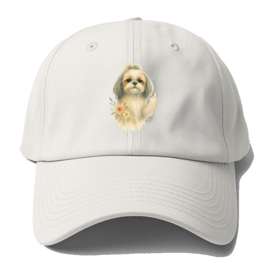 Shih Tzu with long flowing silky hair, tiny paw showing attitude - Baseball Cap - Off White