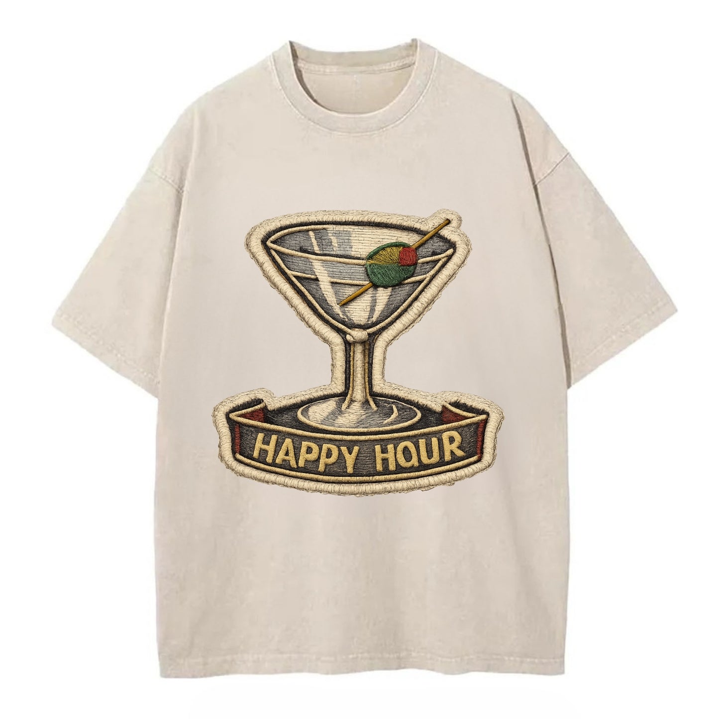 COCKTAIL MARTINI - martini glass with olive in silver and green , happy hour - Vintage T-shirt - Off White
