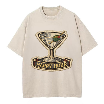 COCKTAIL MARTINI - martini glass with olive in silver and green , happy hour - Vintage T-shirt - Off White