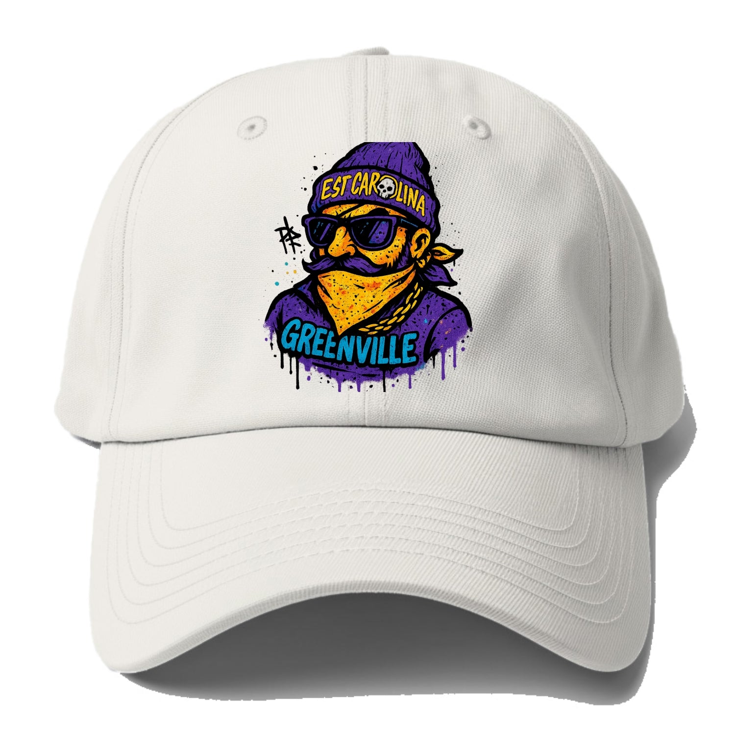 Greenville Pirate wearing East Carolina beanie with skull patch - Baseball Cap - Off White