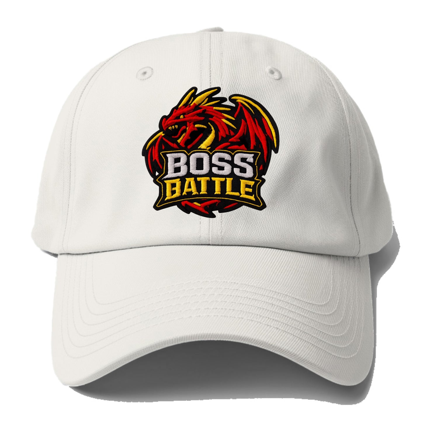 BOSS BATTLE - dragon silhouette in red and gold , raid - Baseball Cap - Off White