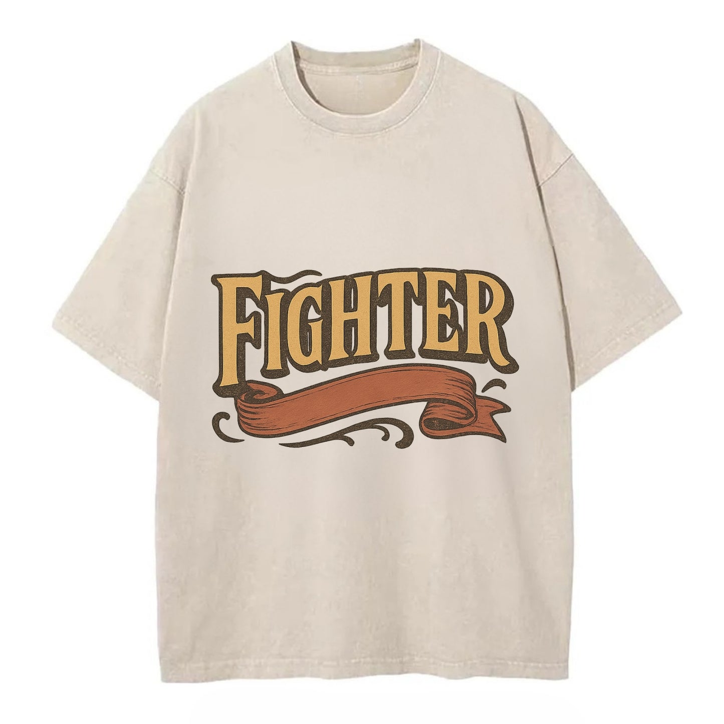 Bold typography design - "FIGHTER" - never giving up, battling on - Vintage T-shirt - Off White