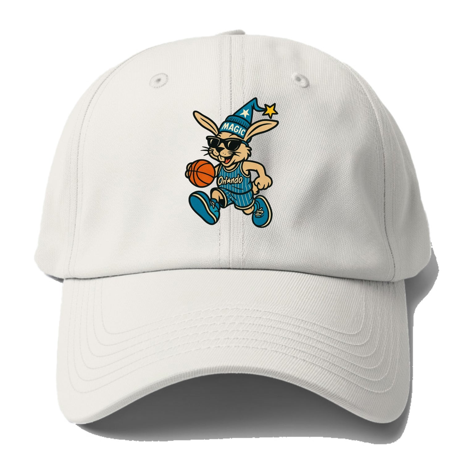 Orlando Rabbit wearing Magic blue and silver beanie with wizard hat - Baseball Cap For Big Heads - Off White