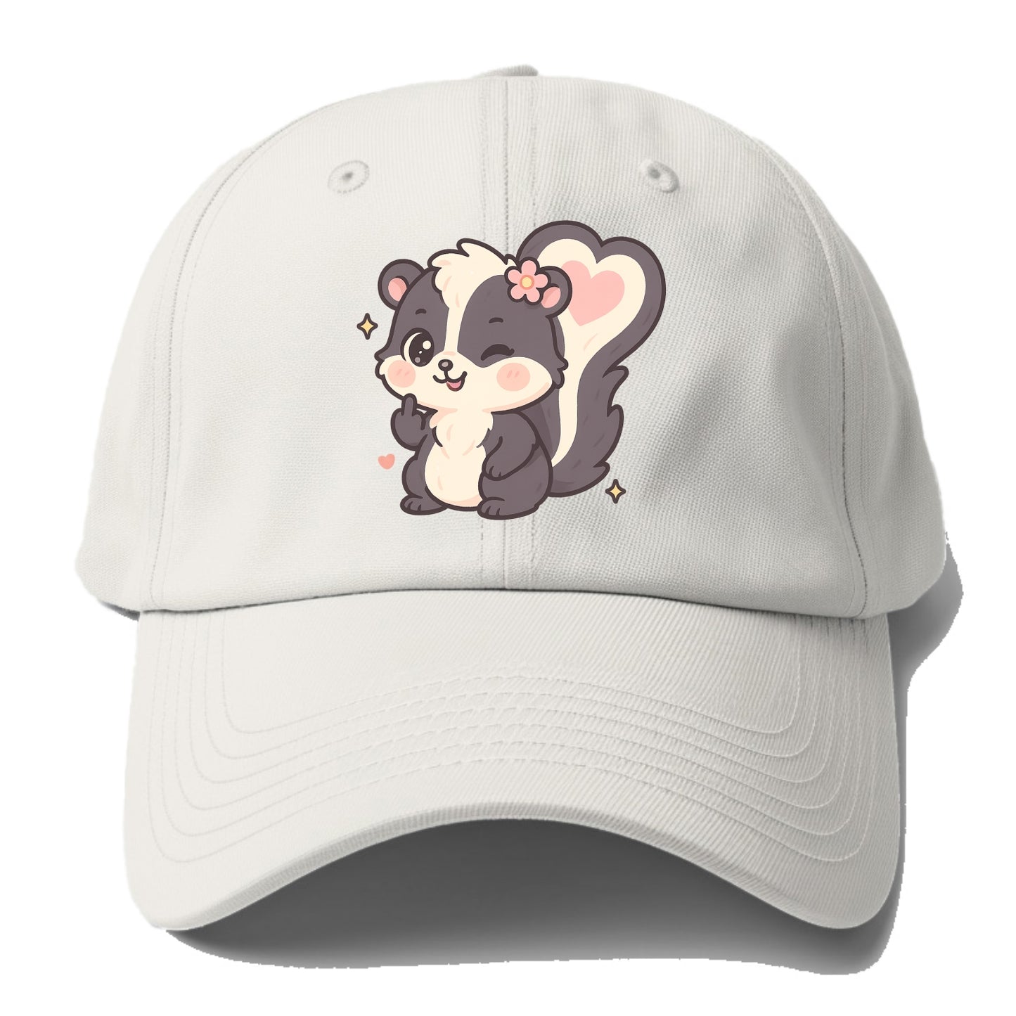 fluffy skunk with heart-shaped tail pattern, one paw up showing sass - Baseball Cap - Off White