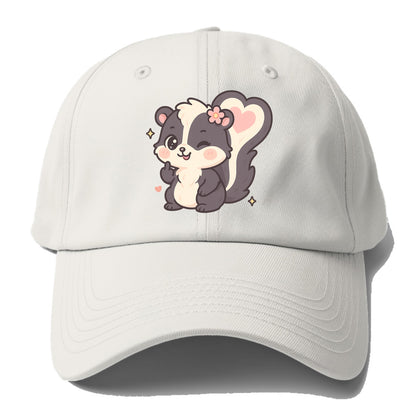 fluffy skunk with heart-shaped tail pattern, one paw up showing sass - Baseball Cap - Off White
