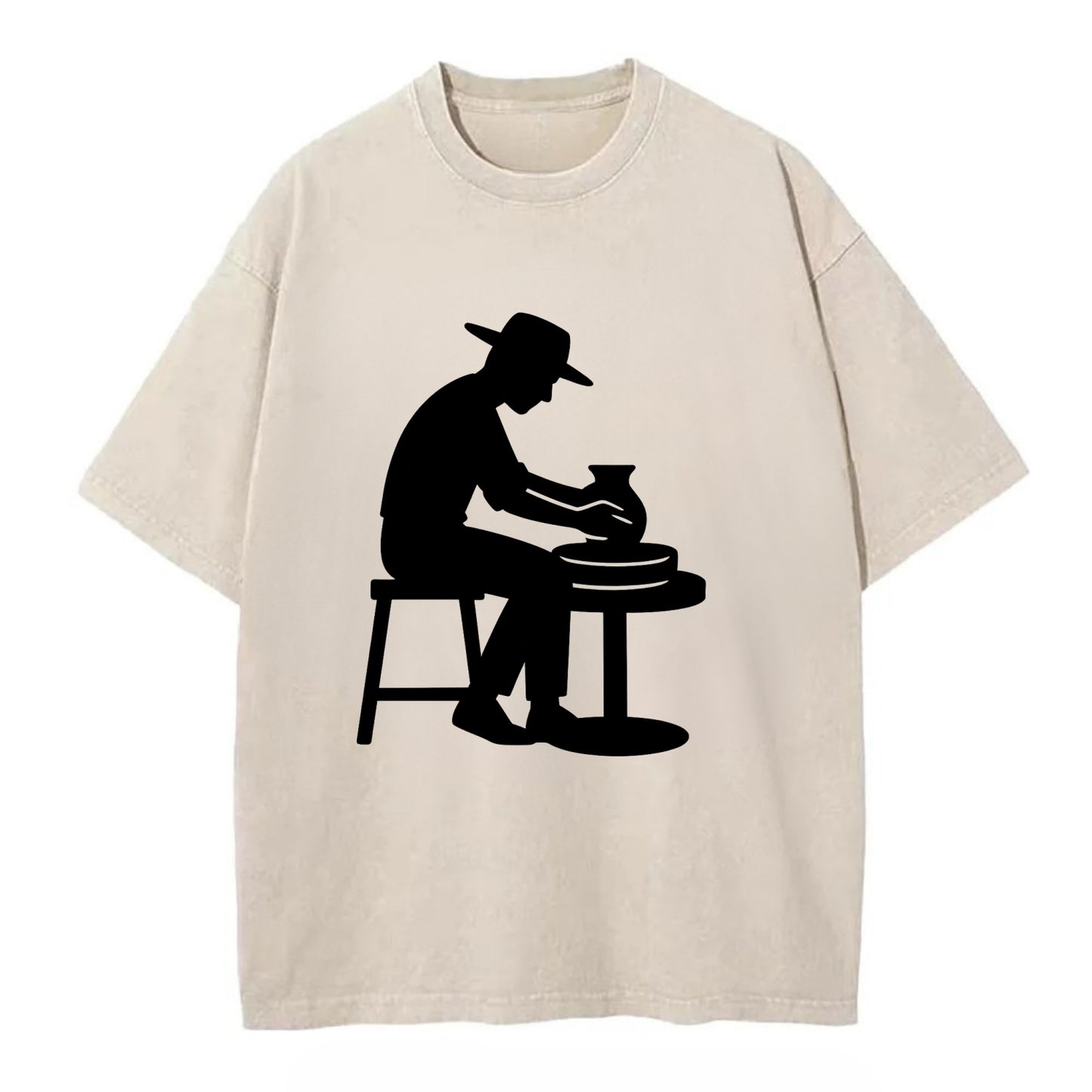 Potter shaping clay on wheel - Vintage T-shirt - Off White