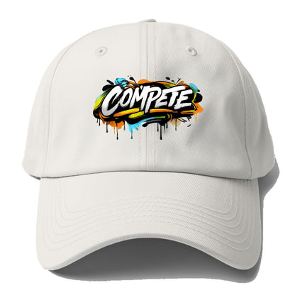 Bold typography design - "COMPETE" - competitive spirit, love the game - Baseball Cap - Off White