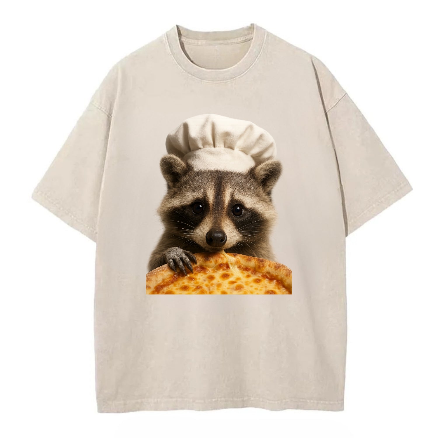 Pizza Dad Raccoon  - Vintage T-shirt - Off White