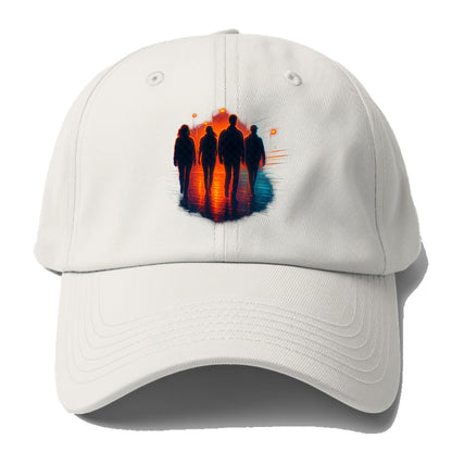 gang of silhouettes walking together at sunset by the beach - Baseball Cap For Big Heads - Off White
