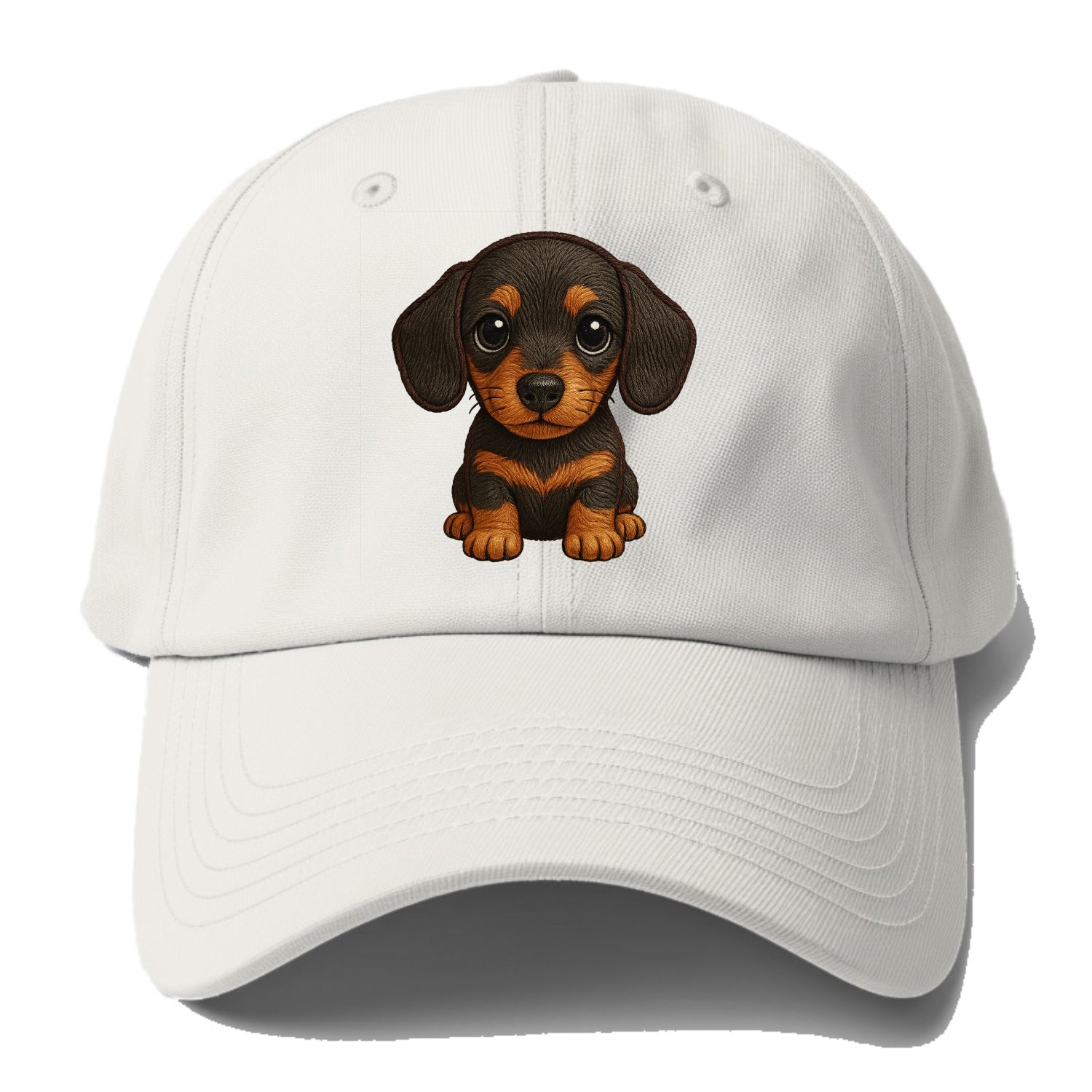 Baby Dachshund Puppy - long body, short legs, floppy ears, curious eyes, - Baseball Cap - Off White