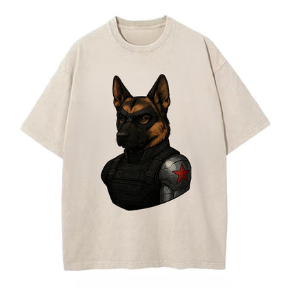German Shepherd Winter Soldier  - Vintage T-shirt - Off White