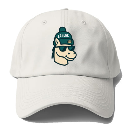 Philadelphia Horse wearing Eagles beanie with cheesesteak patch and - Baseball Cap For Big Heads - Off White