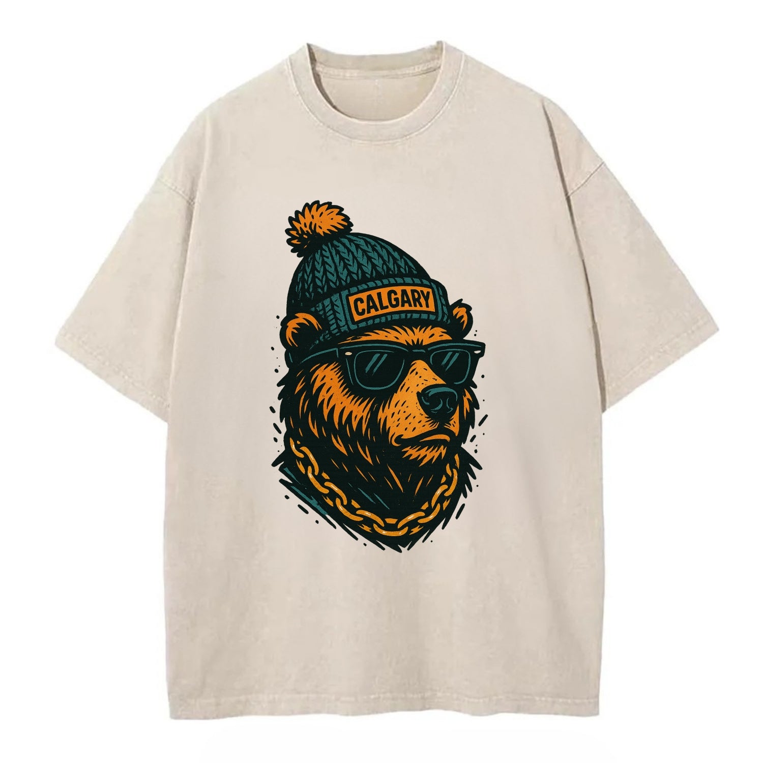 Calgary Grizzly Bear wearing Calgary bea - Vintage T-shirt - Off White
