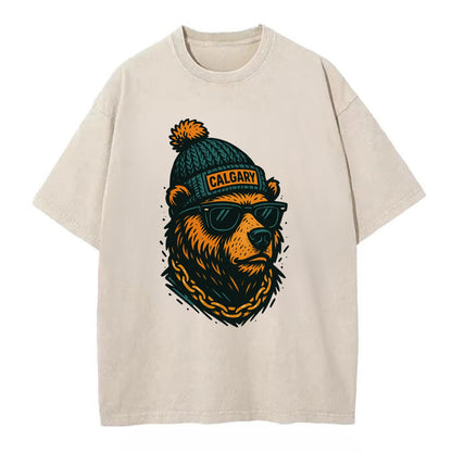 Calgary Grizzly Bear wearing Calgary bea - Vintage T-shirt - Off White