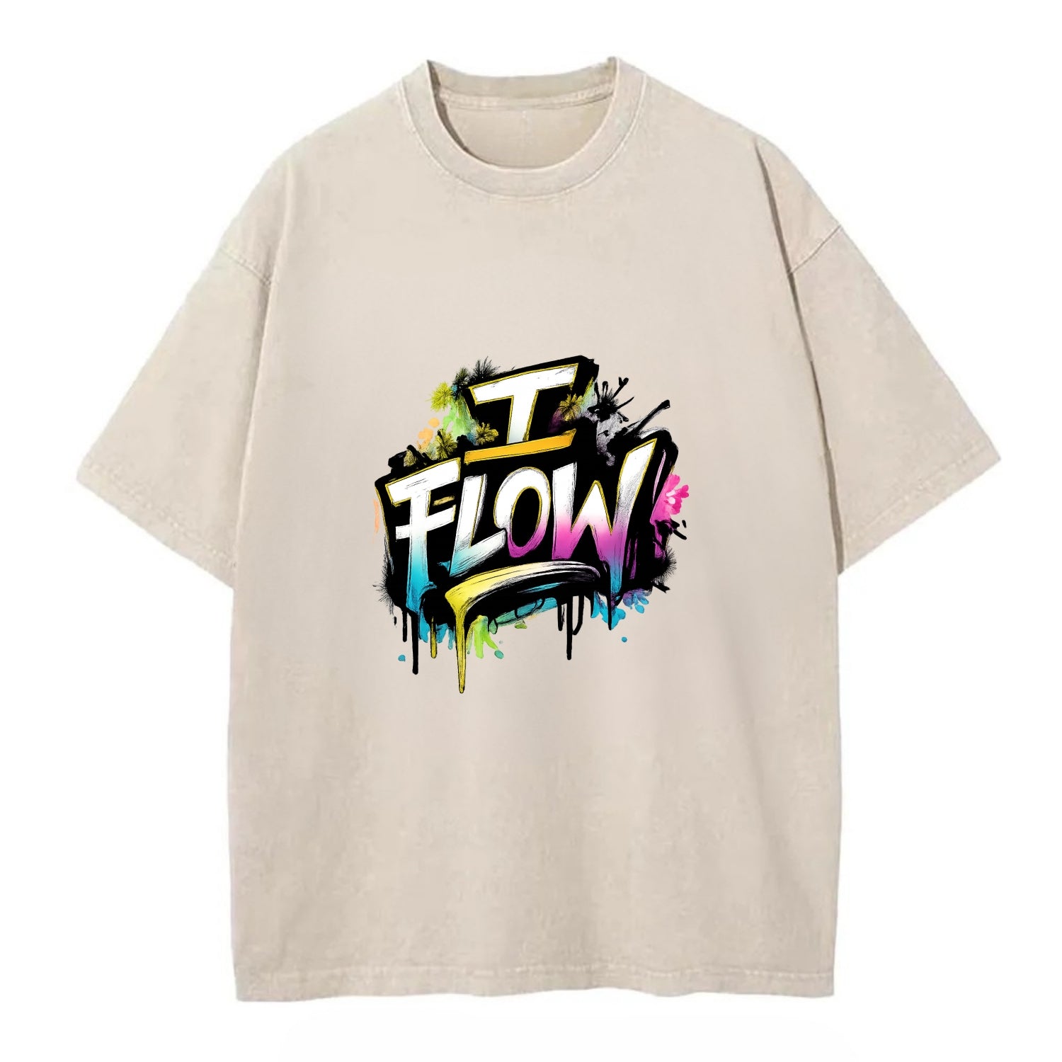 Bold typography design - "I FLOW" - going with life, easy movement - Vintage T-shirt - Off White