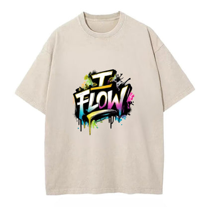 Bold typography design - "I FLOW" - going with life, easy movement - Vintage T-shirt - Off White