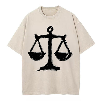Scales of justice - equality and fairness bold ink style - Vintage T-shirt - Off White
