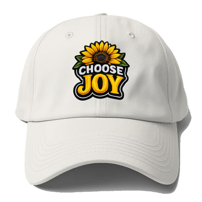 CHOOSE JOY - sunflower with text in yellow , happiness choice - Baseball Cap For Big Heads - Off White