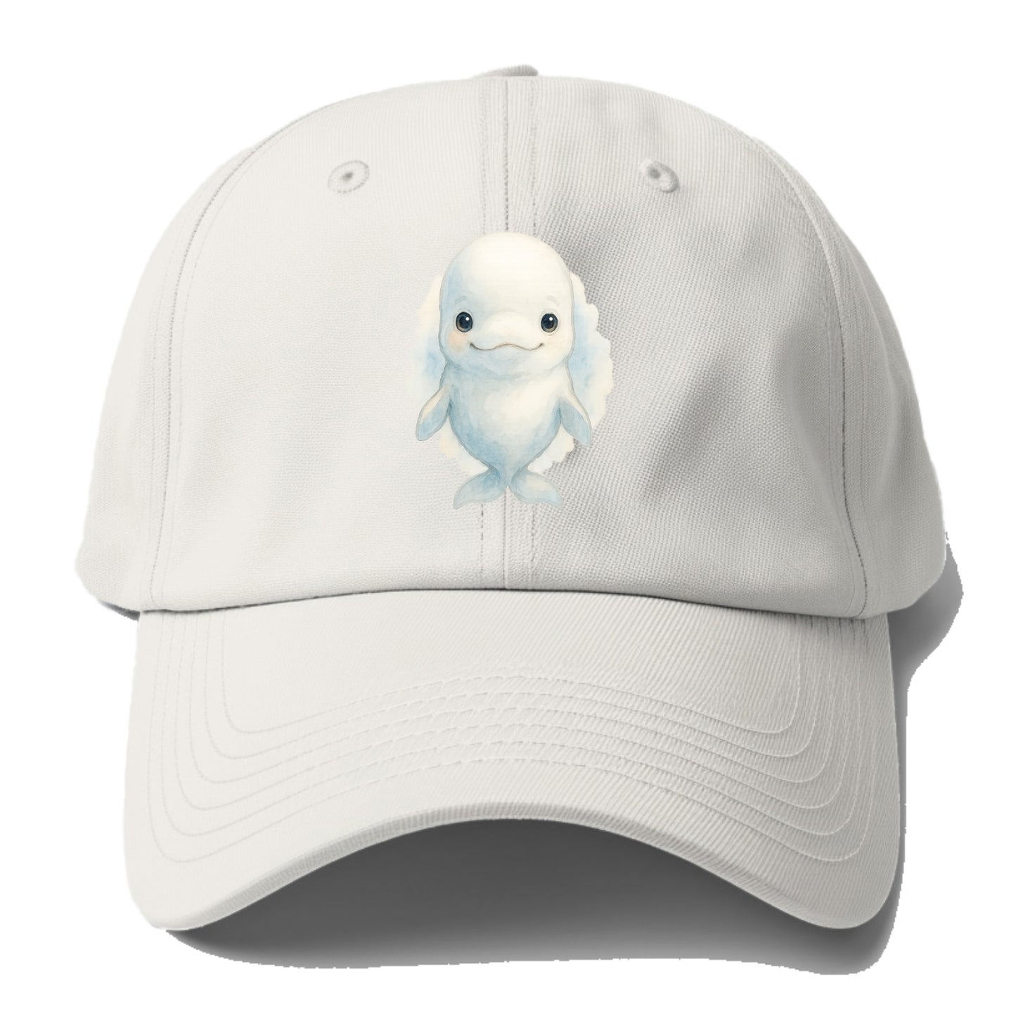 Baby Beluga Whale - pure white, rounded forehead, small eyes with big - Baseball Cap For Big Heads - Off White