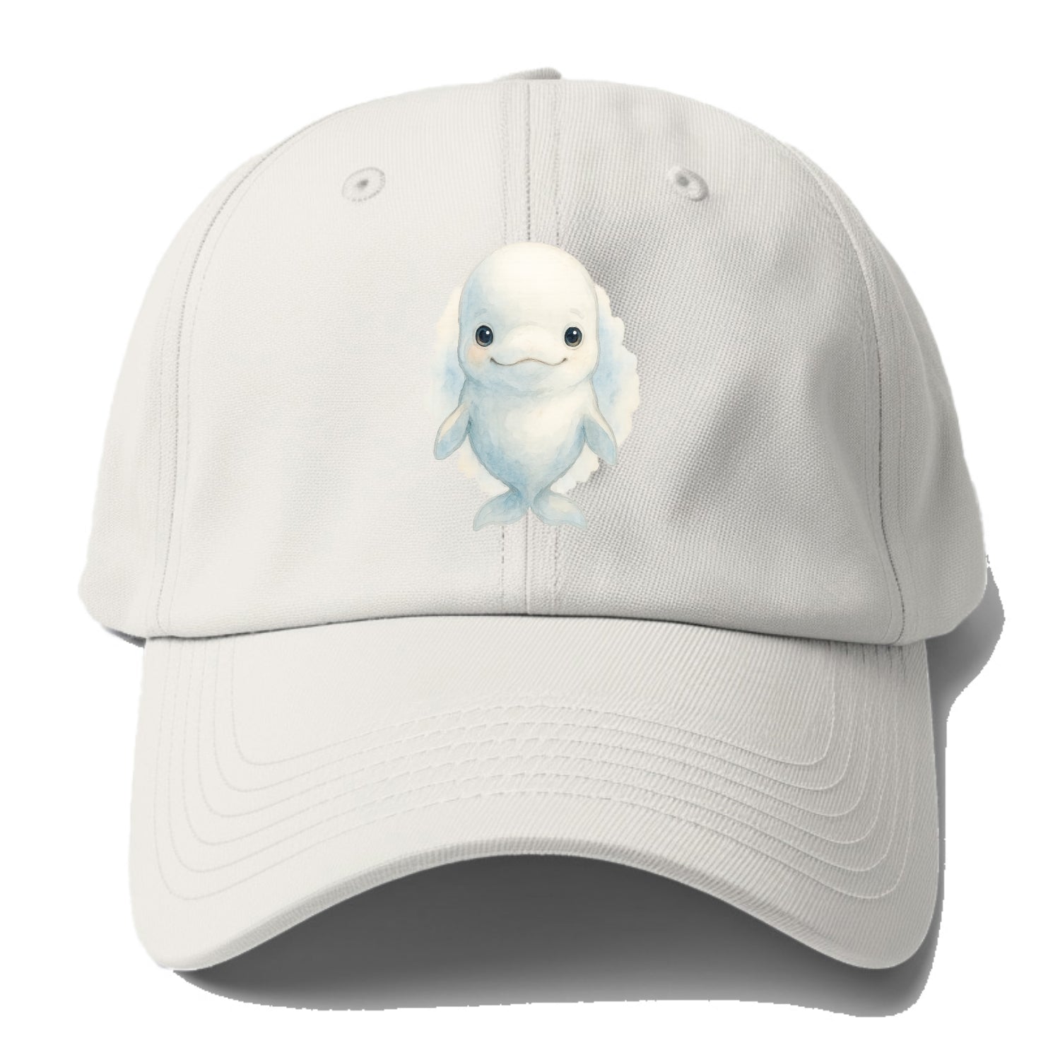 Baby Beluga Whale - pure white, rounded forehead, small eyes with big - Baseball Cap For Big Heads - Off White