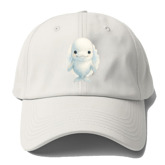 Baby Beluga Whale - pure white, rounded forehead, small eyes with big - Baseball Cap For Big Heads - Off White