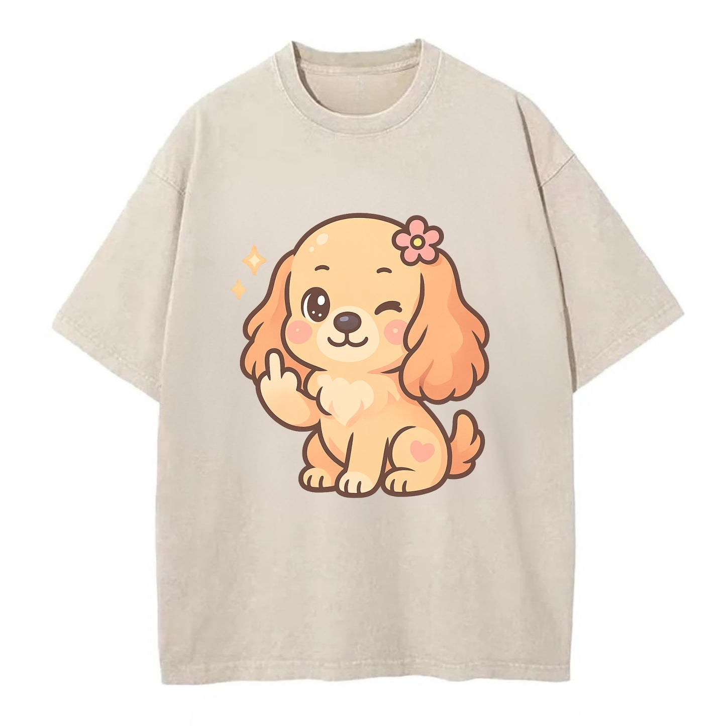 Cocker Spaniel with long wavy ears, gentle face, paw flipping off - Vintage T-shirt - Off White